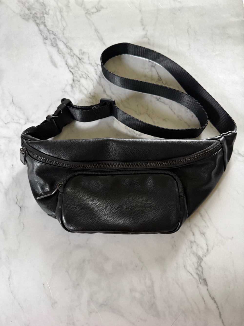 EUC Zara Textured Faux Leather Multi-Pocket Sling Bag / Belt Bag – Black